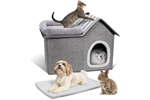 Zvonema Nid de Chat Niche pour Chat, Lit Coussin pour Chat avec Oreiller, Lit Pliable 2 en 1, Intérieur Maison pour Chat Lavable en Tissu en Peluche Amovible, Peluche Couffin for Animal, Gris