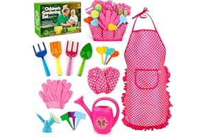Veitch Fairytales Outillage Jardin pour Enfants, Accessoires Kit Outils Jardinage Extérieur Enfants Comprennent Arrosoir Pelle Tablier Gant et Sac Rangement (Rose)