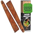 Wooden Spatula for Cast Iron - Set of 2 Non-Scratch, Non-Stick 12″ Small Wood Flipper, Egg Scraper, Flat Turner. Spatulas For Cooking Eggs, Flipping Burgers, Pancakes. Teak Wooden Kitchen Utensils Set