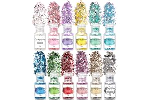ASFWAGQ 12 Colours Holographic Sequins 144 g Iridescent Glitter Flakes for Face Sequins for Face Body Eyes Nail Art Epoxy Resin for Halloween Carnival Party (Galactic Shine)
