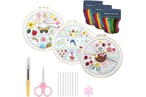 Mecmbj 3 pezzi kit ricamo principianti, kit per esercizi di ricamo per adulti con motivo floreale animale, kit per esercizi di ricamo fai da te, kit per ricamo a mano con istruzioni e strumenti