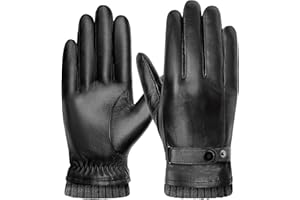 YESWEL Gants en Cuir PU pour Homme, Gants Hiver Chauds, Gants Épais et Doublés Imperméables Coupe-Vent, Gants Tactiles pour Extérieur Conduite Camping Ski