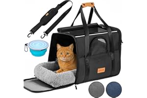 CADOCA® Transportbox Katzen bis 20kg faltbar Sonnen- und Regendach Schultergurt mit Napf Atmungsaktiv Komfortabel Wendekissen Haustier Katzenbox Tragetasche Hunde Auto Anthrazit