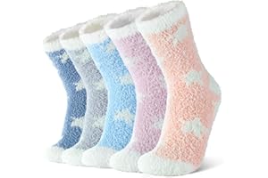 YANGTE 5 Pairs Fluffy Socks for Women - Bed Socks Size 4-7 Warm, Soft & Cosy Winter Fuzzy Gift for Women and Girls