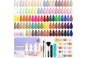 Lavender Violets 62 Pcs Dip Powder Nail Kit Starter, 48 Colors Acrylic Dipping Powder System Base n Top Coat Liquid Set Activator Brush Saver Dips Manicure Tools Recycling Tray Nail Art Designs G905