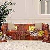 LATUDA CONCEPT SoftMicro Koltuk &Ouml;rt&uuml;s&uuml; | &Ccedil;ekyat &Ouml;rt&uuml;s&uuml; | Koltuk Şalı | Etnik Desenli Boho Patchwork Kaymaz | Kiremit 180x220 