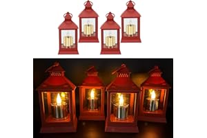 ONLINE FUCHS 4er Set Laternen mit LED Kerzen und 6-Stunden Timer - Outdoor, für draußen geeignet - Deko Stimmungslicht (Weinrot/Gold)