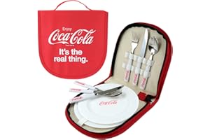 Kimm & Miller Official Coca Cola Gifts & Diet Coke Gift Set for Women - Picnic, Camping, Travel Cutlery Set for 2 in a Case with Carry Handle - Includes Plastic Picnic Plates