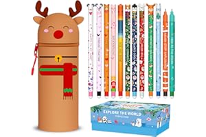 ZAPPELSTIFT Trousse 2-in-1-Silicone - Noël stylos à encre gel effaçables, Kawaii, Fermeture Eclair en Silicone, Pochette de Stylo, stylo 0,7 mm (Bonhomme de neige + 12 stylos effaçables)