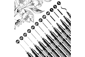 Camiki Art Black Fineliner Pens, 12 Pack Fine Liner Pens Black, Drawing Pens for Artist and Adult, Waterproof Micron Pens Set for Sketching Illustration Drawing Anime Manga