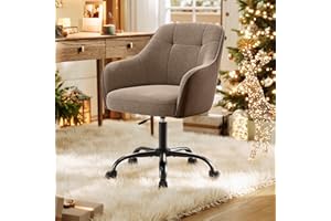 SONGMICS Office Chair, Swivel Chair, Desk Chair, Makeup Vanity Chair, Adjustable Height, Armrests, 110 kg Load, Cotton-Linen Fabric, Home Office, Study, Bedroom, Light Brown and Dark Brown OBG019K11