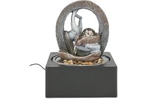 Bravich Serenity Indoor Table Top Water Feature: Small Water Fountain With Statues, LED Light & Running Water. Cascading Waterfall Ornament For Desk, Home Office, Living Room, Bedroom & More.