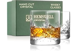 Hemswell Crystal Glenrigg - Set di 2 bicchieri da whisky da 310 ml, bicchieri da whisky, taglio tradizionale, senza piombo, alta trasparenza, in cristallo, per degustazione di whisky, scatola foderata