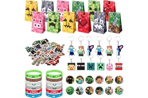 ARIEL-GXR 100pcs Gaming Party Bag Fillers, Gamer Party Favours, Party Bag Filler Set with Party Bags Gaming Keychain Silicone Bracelet Button Pins, Goodie Bag Fillers for Kids Boys