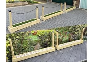 WOODSHEDLTD Chain Barrier Divider Border Fence for Driveway & Gardens - Decking Wooden (150cm Long - 81cm Post, Comes Fitted with Artifical Grass)