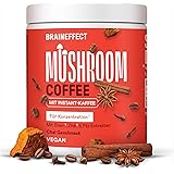 BRAINEFFECT Mushroom Coffee - Instant Löslische Kaffee mit Extra Fokus-Zutaten Löwenmähne, Chaga, Eisen und Zink - Arabica Pi