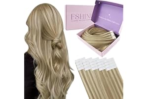Fshine Biadesive Extension Capelli 55CM 50g 20PCS Invisibili Biondo Cenere Scuro Con Highlighted Del Biondo Dorato - Remy Adesive Capelli Umani Lisci 16P22
