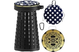 ALEVMOOM Telescoping Stool with Cushion,Portable Collapsible Stools More Sturdy Capacity 440Ib,Retractable Stool Collapsible Camping Stool Adjustable Folding Stool for Hiking Garden BBQ with Bag