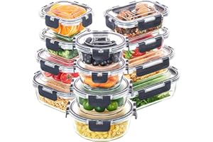 Skroam 24-Teiliges Glasbehälter-Set Mit Deckel - Frischhaltedosen für Lebensmittel, Meal Prep Boxen, Mikrowellengeeignet, BPA-Frei (12 Behälter & 12 Deckel)