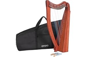 Avora Harpe Celtique 19 cordes en acajou – artisanale, diatonique Mi bémol majeur, avec housse, clés d’accordage, accordeurs fins, mécanisme à crochets, légère et compacte pour usage flexible.
