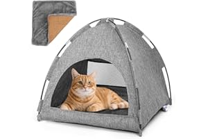 Nobleza Cat Tent Cat Cave Bed 2-In-1 Portable Pet Tent House for Indoor Outdoor Breathable Kitten Nest Detachable Washable Puppy Teepee Removable Double-Sided Cushion Four Seasons Universal 40x40x36cm