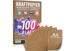 ELES VIDA - Papier Kraft de qualité supérieure - DIN A4-300g - 21x29,7cm - 100 feuilles d'artisanat et carton naturel - Pour l'impression, fabrication de papier cartonné