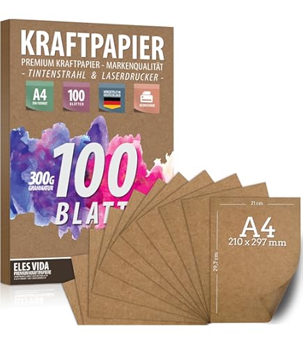 Papier Kraft Naturel Premium - 50 Feuilles A5 260g/m² - Idéal Bricolage, Impression Et Créations