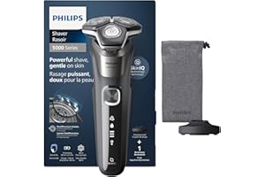 ‎PHILIPS PHILIPS Shaver Series 5000 – Elektrischer Nass- & Trockenrasierer in Carbongrau mit 1 integrierten ausklappbaren Trimmer, weicher Tasche, Schutzkappe & Ladestation (Modell S5887/13)