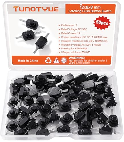 50 Interruttori A Scatto Momentanei Quadrati Bianchi – 12x12 Mm – 2 Pin OFF-MOM – Honyone PB13