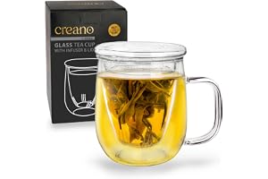 Creano Teglas 450 ml - Stor tekopp med sil och lock i glas - en idealisk tebryggare