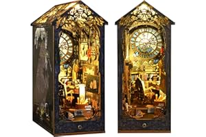 Book Nook Kit DIY Dollhouse Booknook, MOJINO DIY Miniature Kit for Bookshelf Insert Decor Crafts for Adults Teens, 3D Wooden Puzzle Bookends with Sensor Led Light (Detective Agency)