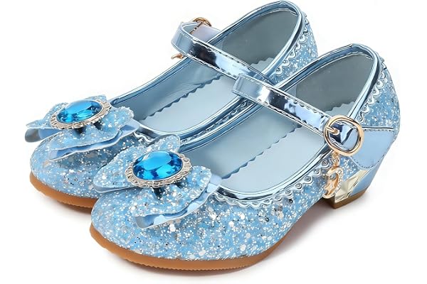 YOSICIL Chaussure Princesse Filles Elsa Paillettes Antidérapantes Talons Hauts Costume Chaussures de Danse pour Dress Up Fête Anniversaire Mariage 3-14 Ans,Blue,27