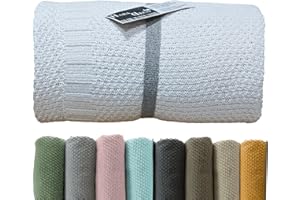 HaraDeco Mantas para Cama Sofá 100% Algodón Tacto Suave, Manta Decorativa para Pie de Cama, Plaid Cubrecama de Punto Fabricado Nacional(Blanco, 180x260cm)