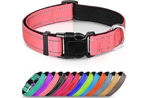 Joytale Collar Perro Reflectante,Nylon Collar Acolchado con Neopreno,Ajustable para Perros Grande,40-60cm,Rosa