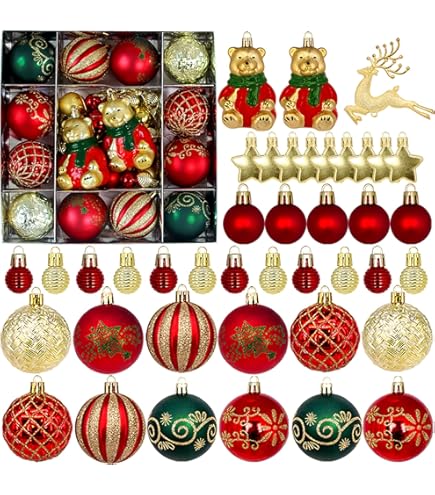 44 Stuks Kerstballen, Hangende Kerstboomversiering Ornamenten Kunststof Kerstdecoraties
