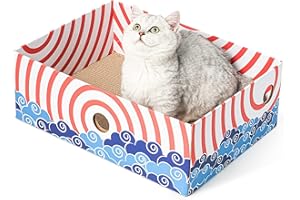 Conlun Cat Scratching Board with Box, Large Scratcher Box, Heavy-Duty Double-Sided Cardboard Scratch Pad, Interactive Holes & Mess-Free Bed Lounge for Indoor Cats, with Catnip (1-Pack, Large, Red)