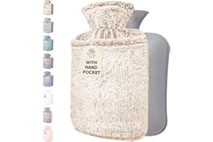 ‎QOMFOR Qomfor Wärmflasche mit weichem Bezug - 2L Wärmeflasche mit Kängurutasche Auslaufsicher - Bettflasche für Erwachsene und Kinder, ideal für Schmerzlinderung - Flauschigem Kuschelbezug (Dunkelbraun)