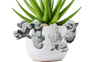 Hollylife 4 Pcs Garden Dragon Ornaments Hanging Statues Small Dinosaur Sculptures Flower Pot Dragon Resin Crafts Plants Pot Hanger for Garden Cup Decoration Outdoor Statues Home Office Desk Ornaments