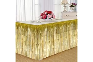 Kuuleyn Tischrock, Tischrock Gold, Kostüme für Erwachsene,Table Skirt, Dekorativer Quasten-Tischrock Für Rechteckige Runde Tischgeburtstags-Hochzeitsfeier(Golden)