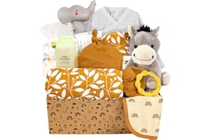 KELZIA PEKELS Canastilla para Bebé Recién Nacido – Cesta Unisex con Manta de Muselina, Ropa, Peluche y Accesorios – Regalo Ideal para Baby Shower, Nacimiento y nuevas Mamás