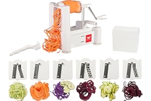PADERNO WORLD CUISINE Paderno World - Espiralizador de cocina Paquete de espiral de 6 hojas con cepillo de limpieza 6-Blade Spiralizer Bundle With Cleaning Brush blanco