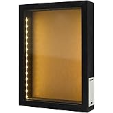 hvfun Rustikale Schwarze Holz-Schattenbox mit Lichtern, LED-beleuchtete Vitrine für Weinkorken, Tickets und kreative Ausstell