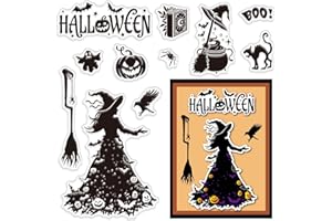CRASPIRE Halloween Clear Stamps Pumpkin Spooky Reusable Silicone Transparent Rubber Stamp Seals for Cards Making DIY Scrapbooking Journal Photo Album Decorative Decor
