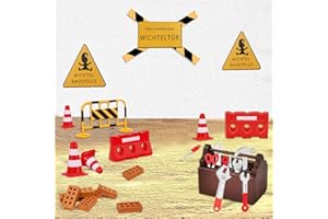 AKSXU Wichtel Zubehör Baustelle, 27 Pcs Miniatur Wichtel Baustelle Set für Wichteltür Weihnachten Deko und Puppenhaus,DIY wichtelzubehör Baustelle Einzug mit Absperrungsset,Pylonen, Werkzeug-Set