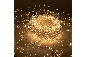 Luccika Cluster Catena Luminosa Natalizia, Luci Micro LED a Grappolo, 8 modalità di Giochi, Interno Esterno, Lucine Decorative per Albero, Natale (Bianco Caldo - Cavo Silver, 20 Metri - 2000 LED)