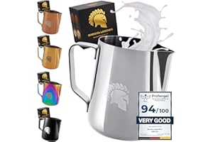 Barista Legends® - Bricco per latte in acciaio inox da 600 ml, con beccuccio speciale per latte in schiuma, effetto lucido, in acciaio inox, accessorio per baristi amatoriali