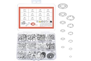 XKQYX 348 sztuk podkładek: 175 płaskie tarcze do karoserii ze stali nierdzewnej zestaw 173 pierścieni sprężynowych, asortyment podkładek ze stali nierdzewnej, podkładki zabezpieczające, podkładki
