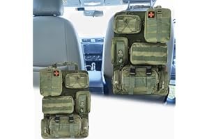 JIMIKAY Sac de rangement tactique universel pour dossier de siège avec 5 pochettes Molle amovibles pour tous les véhicules tels que Jeep, camion, SUV, voiture, Ford, Chevy, Toyota, etc. (vert militaire)
