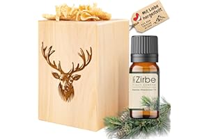 ‎SAGL.TIROL sagl.tirol® Zirbenholz Set mit Zirbenspäne und 10 ml Zirbenöl - Zirbelkiefer Öl – Zirbenduft und Deko aus Zirbelkiefer – Nachhaltige Zirbenholz Produkte, Zirbenwürfel, Raumduft Zirbe - Hirsch