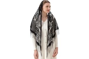 PAMOR Dreieck katholische Kirche Schleier Kapelle Schleier Schal Mantilla Schleier Wrap Schal Masse Kopfbedeckung mit Fransen Trim